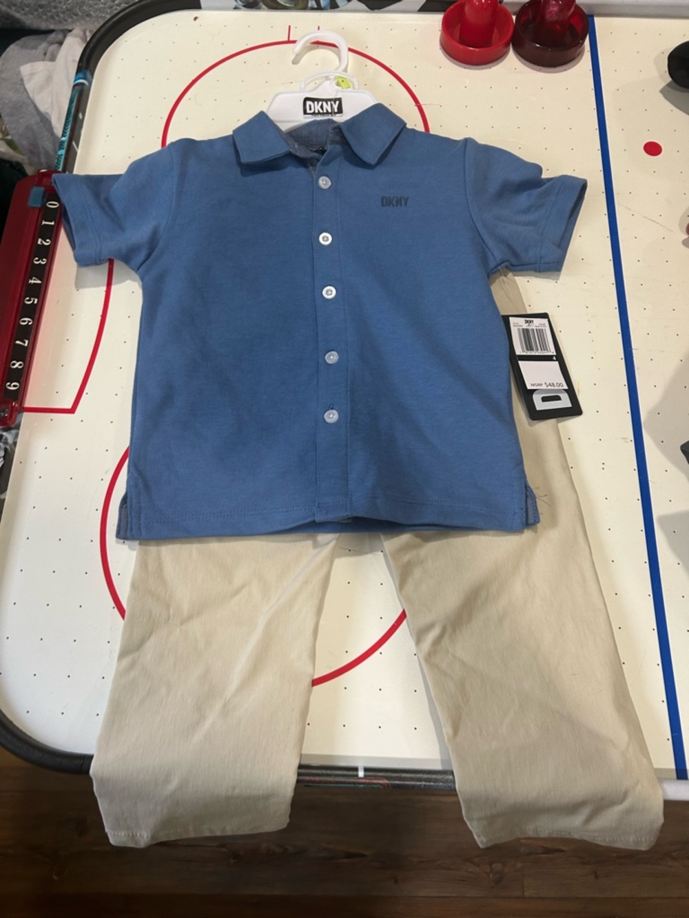 DKNY Boys Blue Polo and Khaki Pants Matching Set